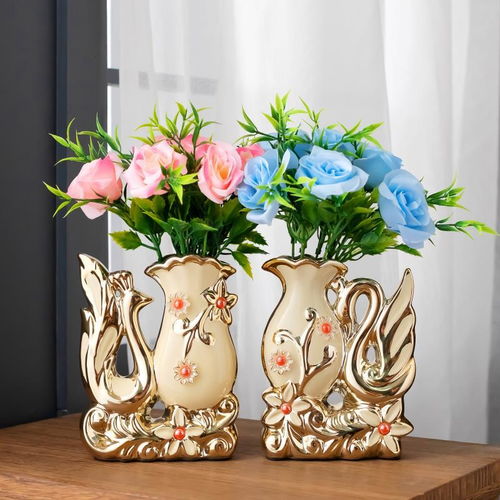 陶瓷花瓶插花客廳裝飾品擺設天鵝擺件電視柜仿真花裝飾新房工藝品